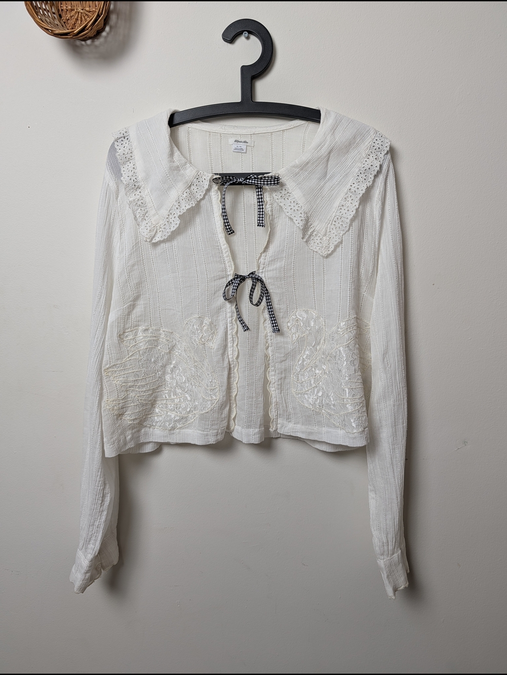 Boho Lace-Trim White Tie-Front Women's Top